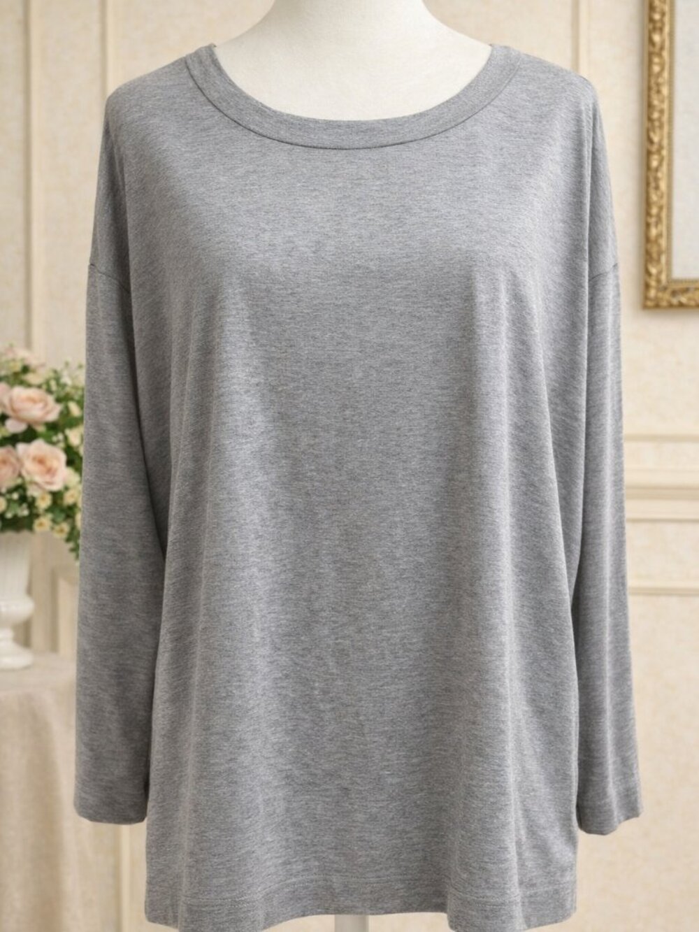 J.Jill Luxe Supima Relaxed Tee Heather Gray Long‑Sleeve Essential Minimalist